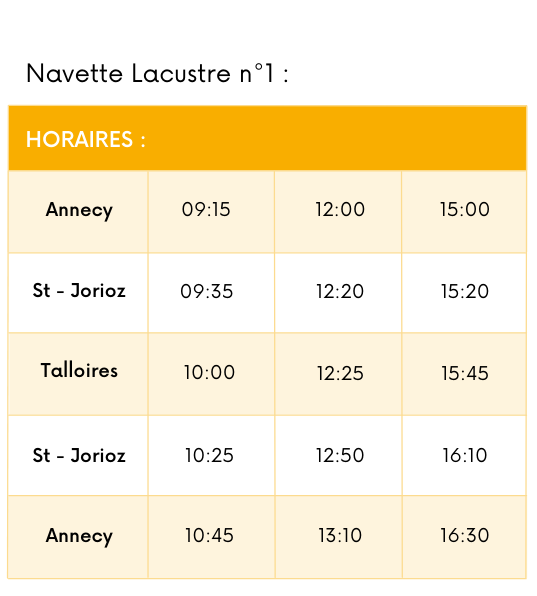 Horaires navettes lacustres régulières Horaires navettes lacustres régulières