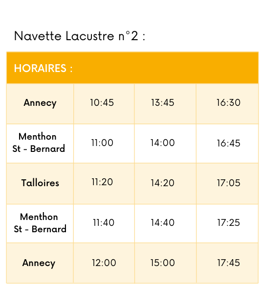 Horaires navettes lacustres régulières Horaires navettes lacustres régulières